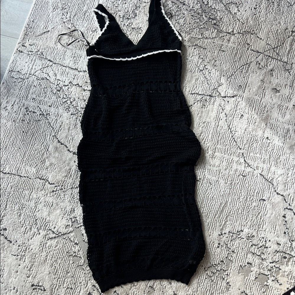 Forever 21 Black Crochet Coverup with White Trim